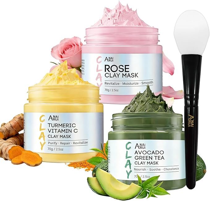 ANAiRUi Mascarilla Facial Cúrcuma y Vitamina C Arcilla Rosa