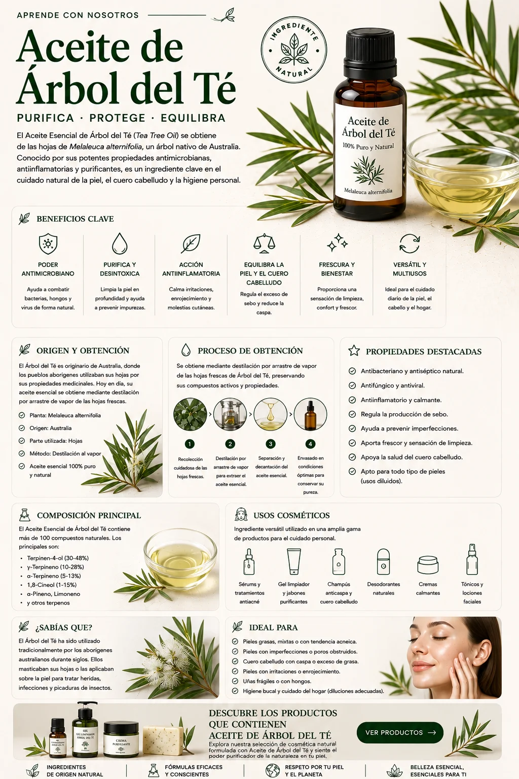Aceite de Árbol de Té: propiedades y beneficios cosméticos