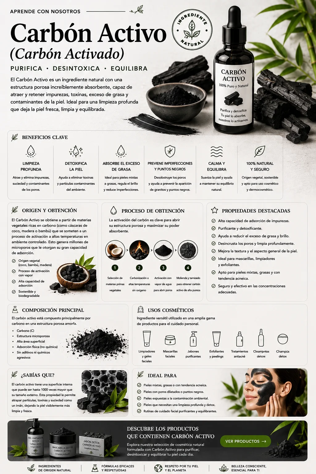 Carbón Activo: propiedades y beneficios cosméticos