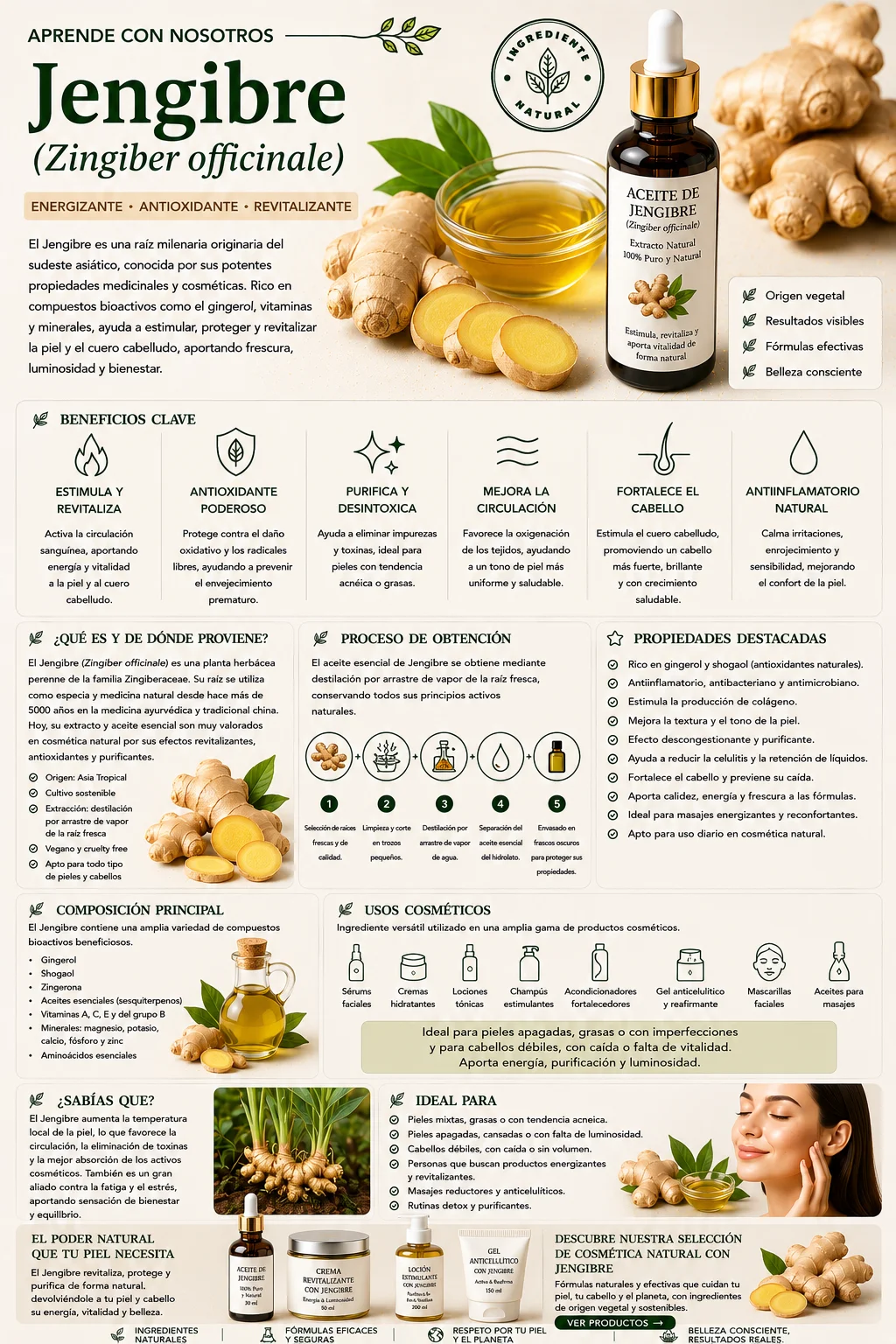 Jengibre: propiedades y beneficios cosméticos
