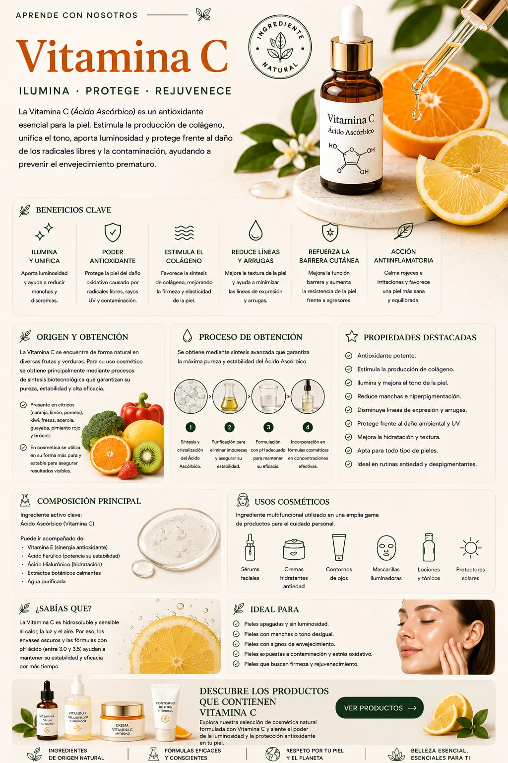 Vitamina C: propiedades y beneficios cosméticos