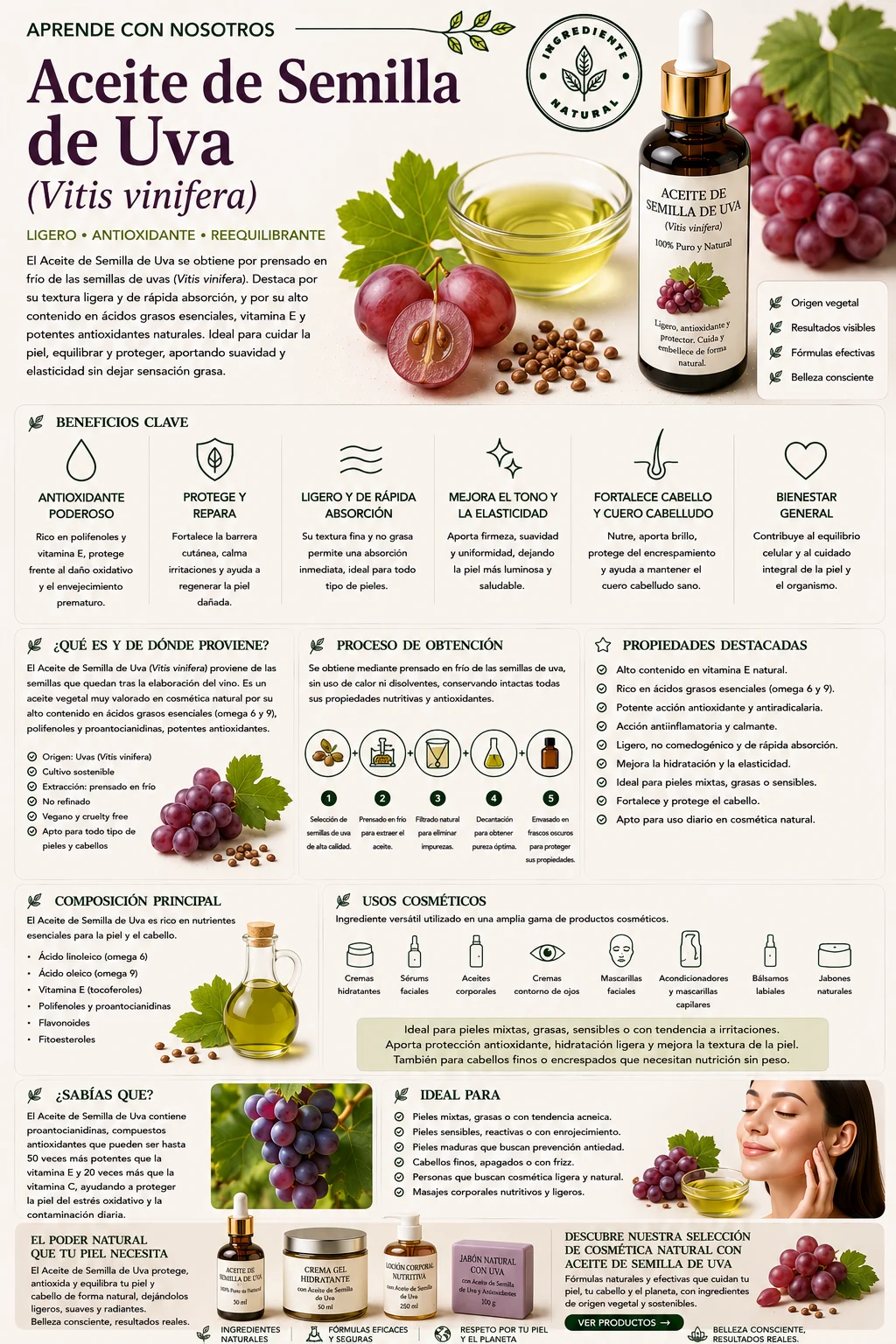 Aceite de semilla de uva: propiedades y beneficios cosméticos