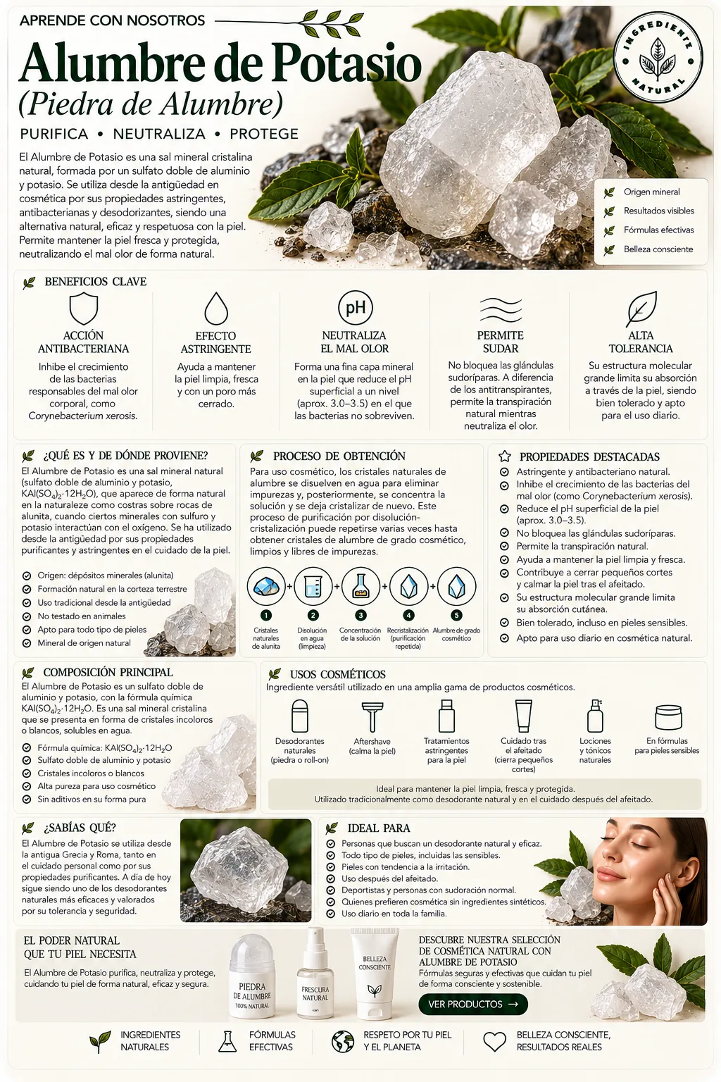 Alumbre de potasio: propiedades y beneficios cosméticos