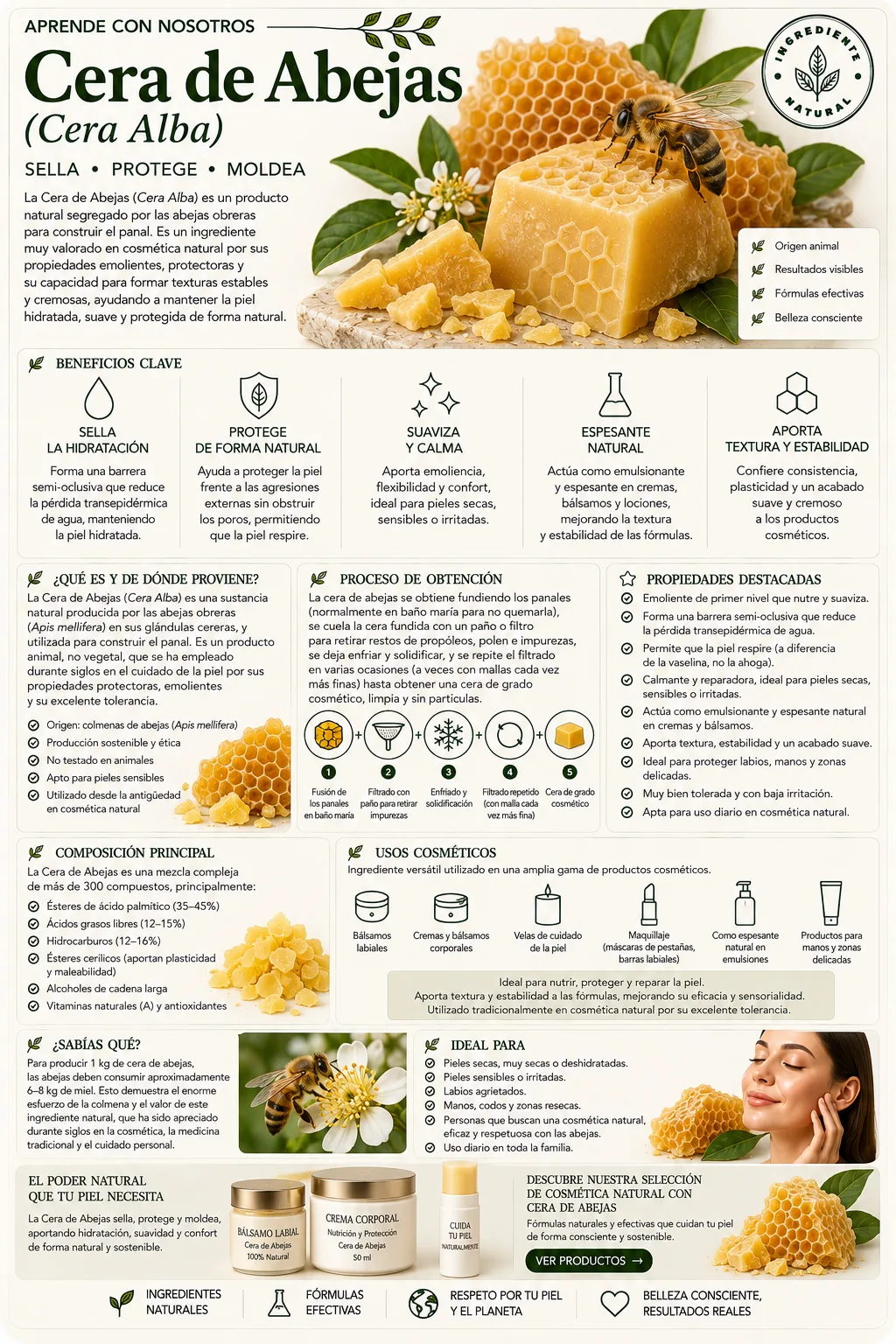 Cera de abejas: propiedades y beneficios cosméticos