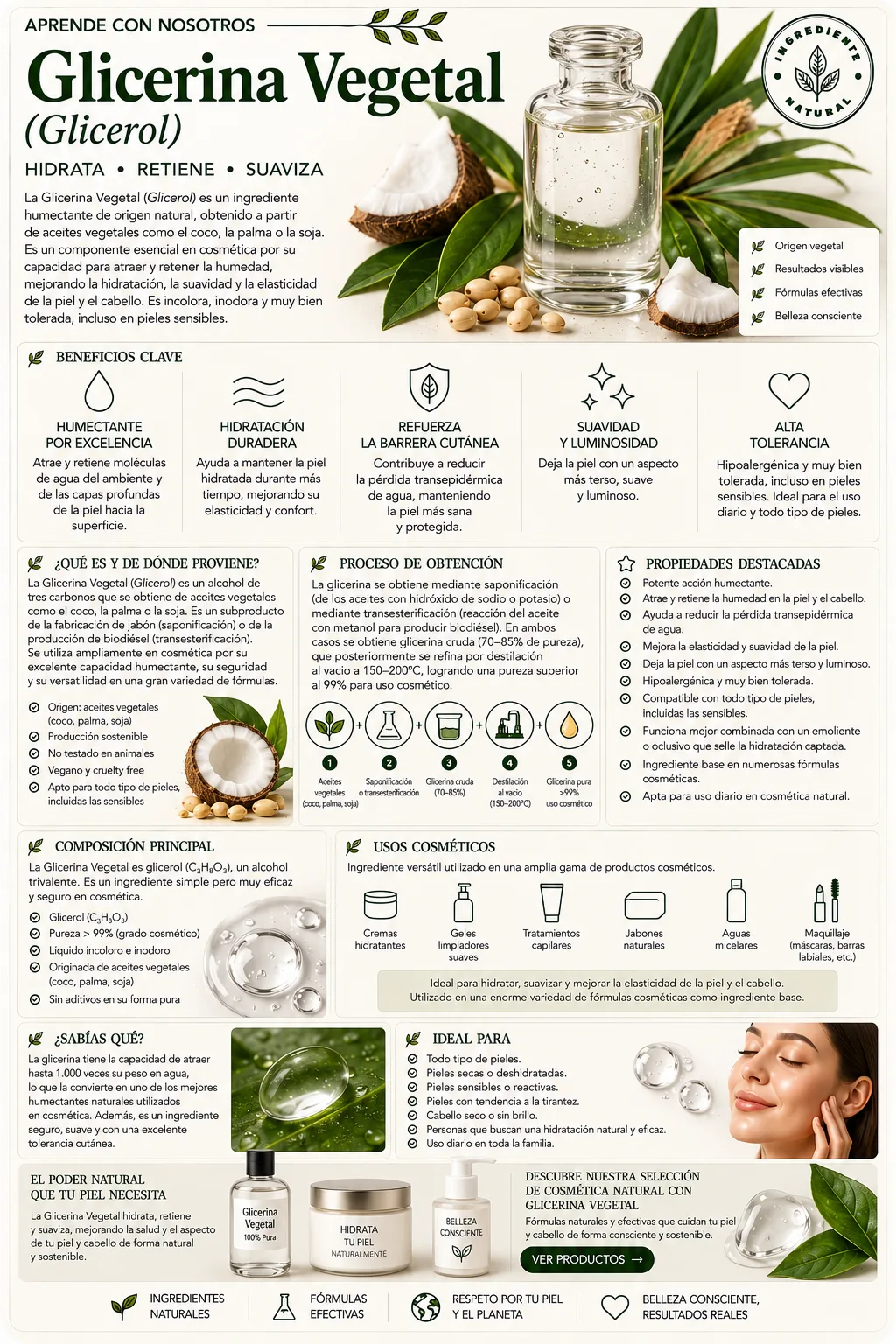 Glicerina vegetal: propiedades y beneficios cosméticos