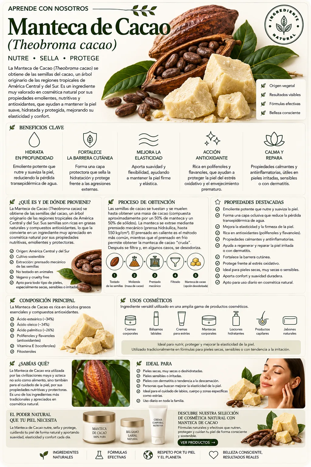 Manteca de cacao: propiedades y beneficios cosméticos