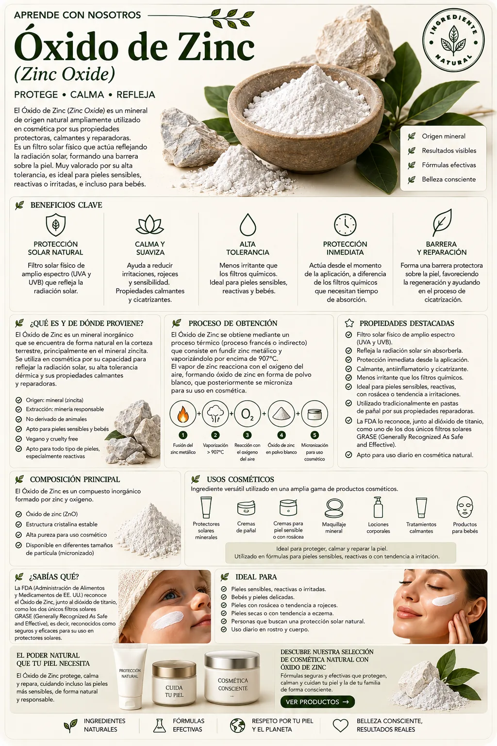Óxido de zinc: propiedades y beneficios cosméticos