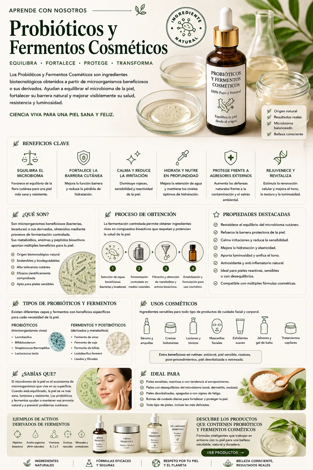 Probióticos y fermentos cosméticos: propiedades y beneficios